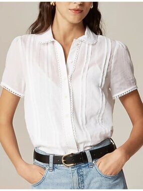 New with Tags, J. Crew 100% Cotton Voile Button Down Short Sleeve Sz 14